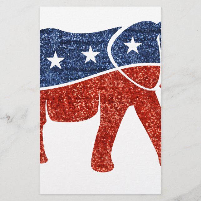 glitter republican elephant stationery (Front)