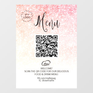 *~* Glitter Restuarnt Menu QR LOGO Window Cling