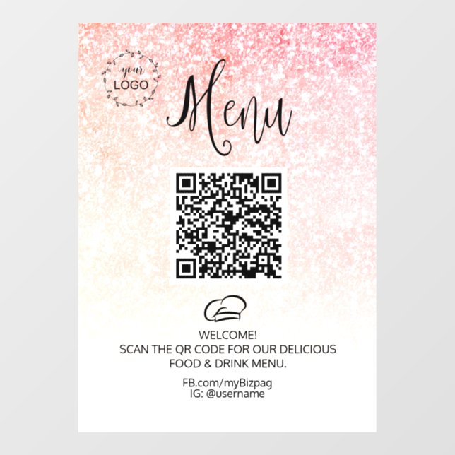 *~* Glitter Restuarnt Menu QR LOGO Window Cling (Sheet)