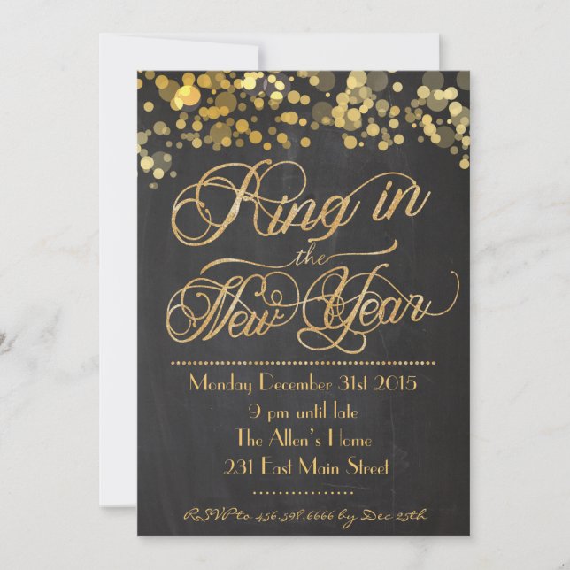 Glitter Ring in the New Years EVE Invitation (Front)