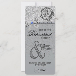 Glitter, Rose, Diamonds & Bow Rehearsal Dinner Invitation