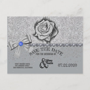 Glitter, Rose, Diamonds & Bow Save the Date Card