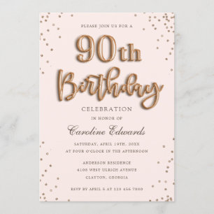 Glitter Rose Foil Balloons 90th Birthday Elegant Invitation