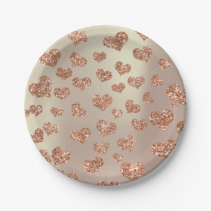Glitter Rose Foxier Gold Hearts Confetti Copper Paper Plate