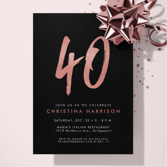 Glitter rose gold 40th birthday party invitation (Creator Uploaded)