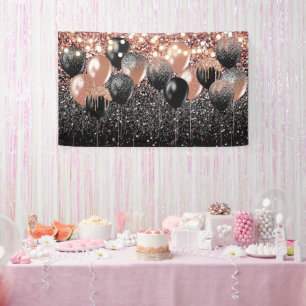 Glitter Rose Gold Black Balloon Party Decorations Banner