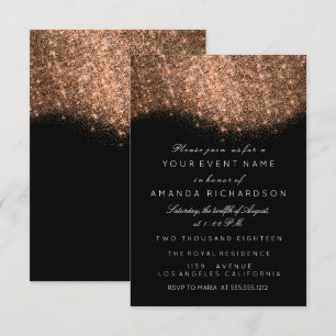 Glitter Rose Gold Copper Black White Elegant Invitation