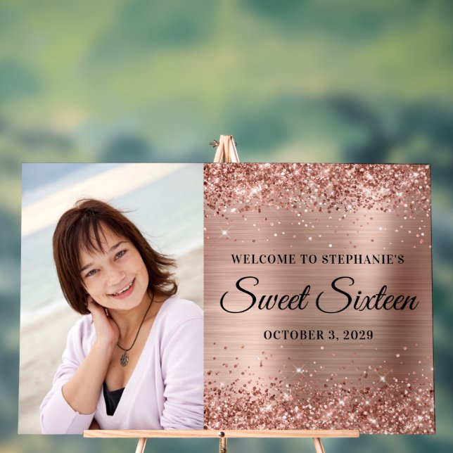 Glitter Rose Gold Foil Sweet sixteen Accueil Big (Neutre)