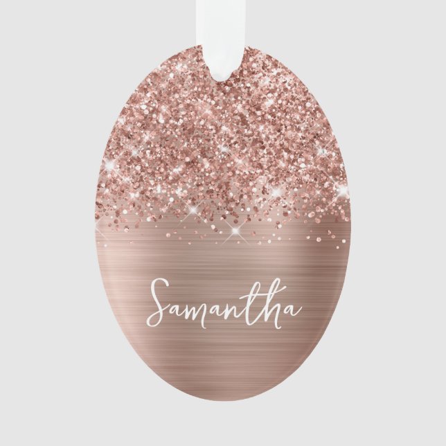 Glitter Rose Gold Glam Nom Oval (devant)