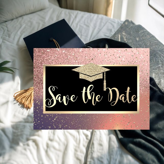 Glitter Rose Gold Graduation Save The Date (Creator Uploaded)