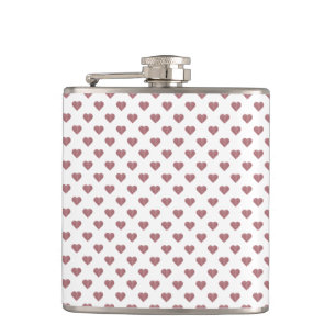 Glitter Rose Gold Hearts White Background Hip Flask