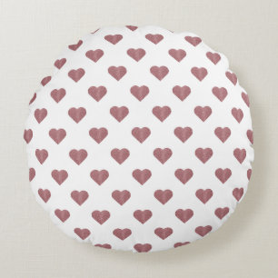 Glitter Rose Gold Hearts White Background Round Pillow