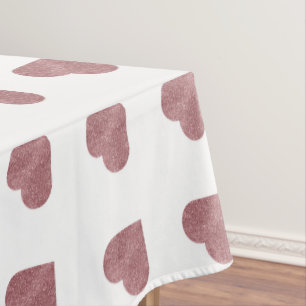 Glitter Rose Gold Hearts White Background Tablecloth
