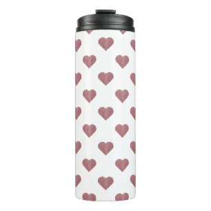 Glitter Rose Gold Hearts White Background Thermal Tumbler