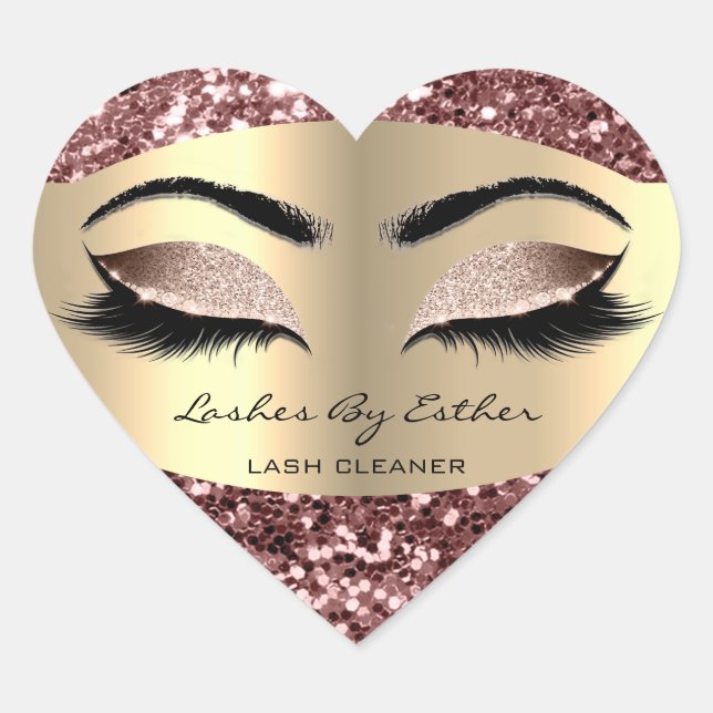 Glitter Rose Gold Lashes By Cleaner Heart Makeup Heart Sticker (Front)