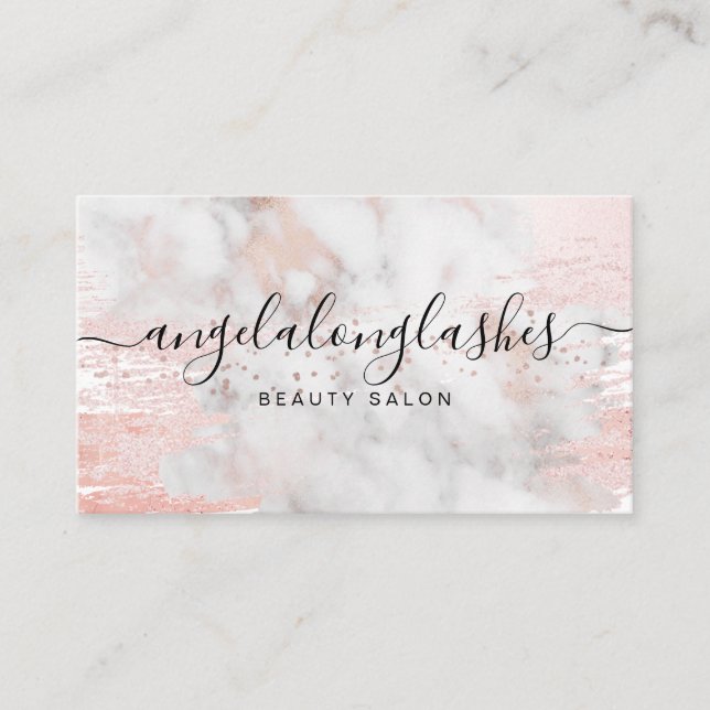 Glitter rose gold marble feminine calligraphy business card (Front)
