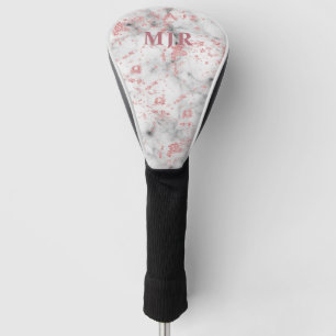 Glitter Rose Gold Marble   Monogram Personalized Golf Head Cover
