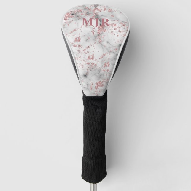 Glitter Rose Gold Marble | Monogram Personalized Golf Head Cover (Front)