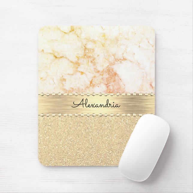 Glitter Rose Gold Marble Personalized Mouse Pad (With Mouse)