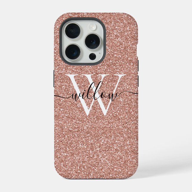 Glitter Rose Gold Monogram iPhone Case (Back)
