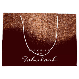 Glitter Rose Gold Name Burgundy Bridal Copper Large Gift Bag
