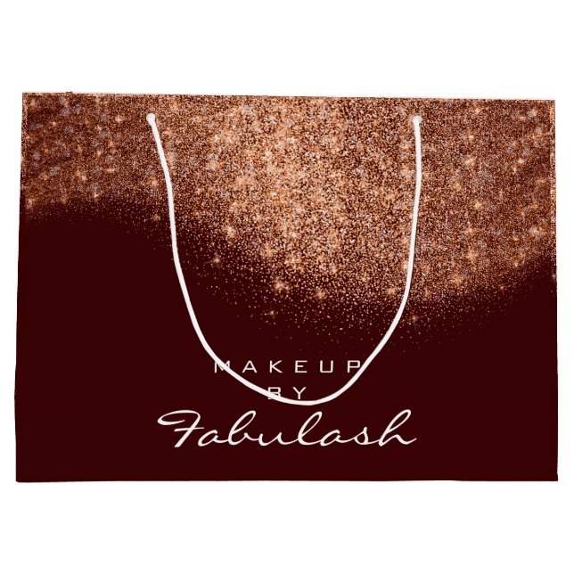 Glitter Rose Gold Name Burgundy Bridal Copper Large Gift Bag (Back)