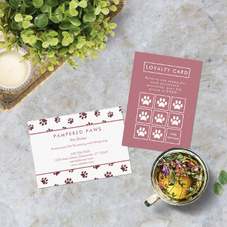 Glitter Rose Gold Paw Print Professional Pet Salon Loyalty Card