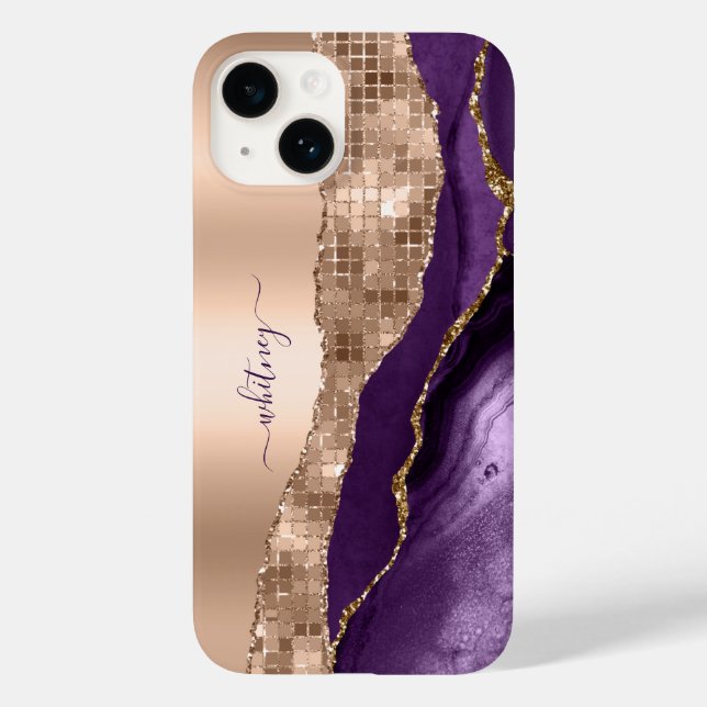 Glitter Rose Gold Purple Agate Sparkle Marble Case-Mate iPhone Case (Back)