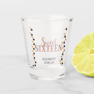 Glitter Rose Gold Sweet 16 Dots Shot Glass