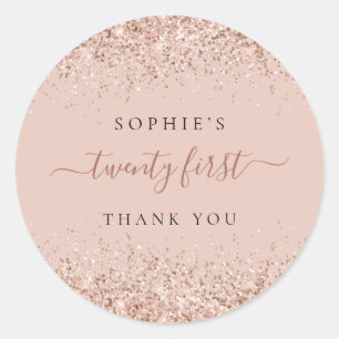Glitter Rose Gold Twenty First Birthday Thank You Classic Round Sticker