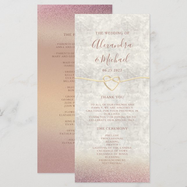 Glitter Rose Gold Wedding Program (Front/Back)