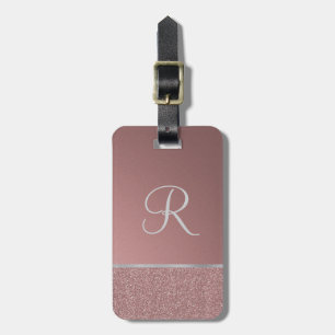 Glitter Rose Pink with Silver Monogram Luggage Tag