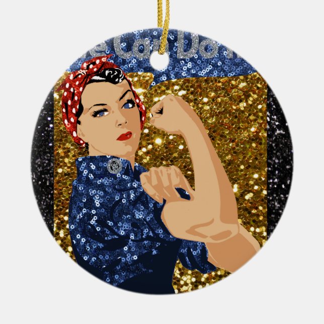 glitter rosie the riveter ceramic ornament (Front)