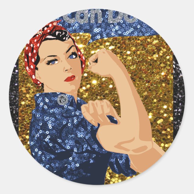 glitter rosie the riveter classic round sticker (Front)
