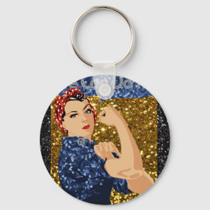 glitter rosie the riveter keychain