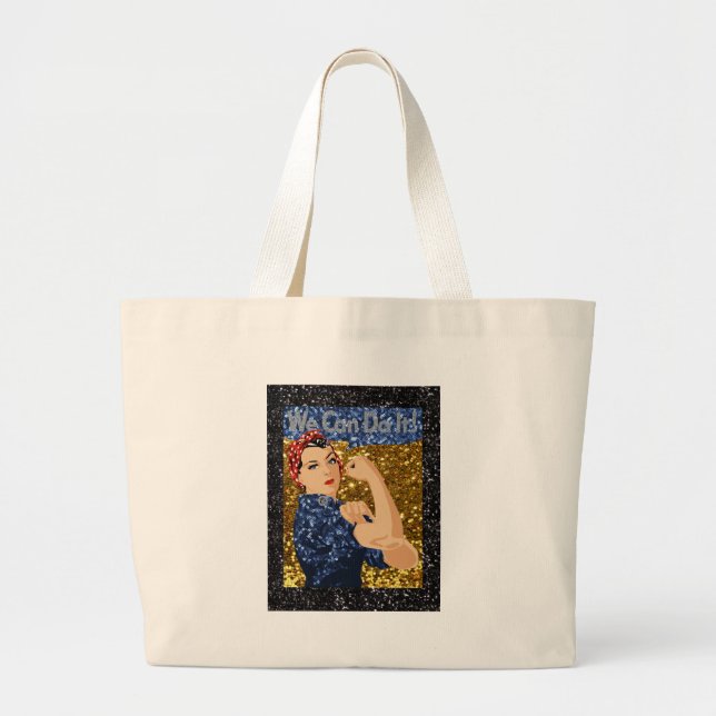 glitter rosie the riveter large tote bag (Front)