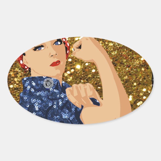 glitter rosie the riveter oval sticker (Front)
