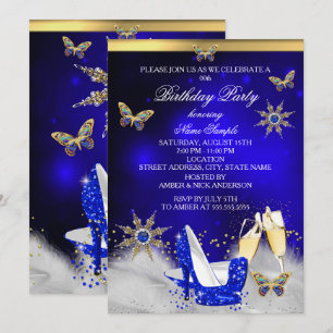 Glitter Royal Blue Butterfly Heels Gold Champagne Invitation