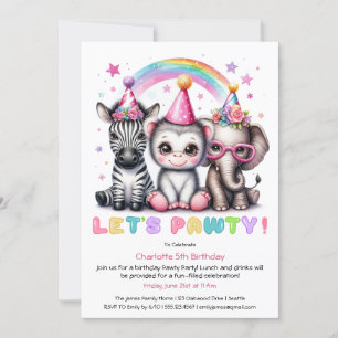 Glitter Safari Birthday party Cute Zebra, Elephant Invitation