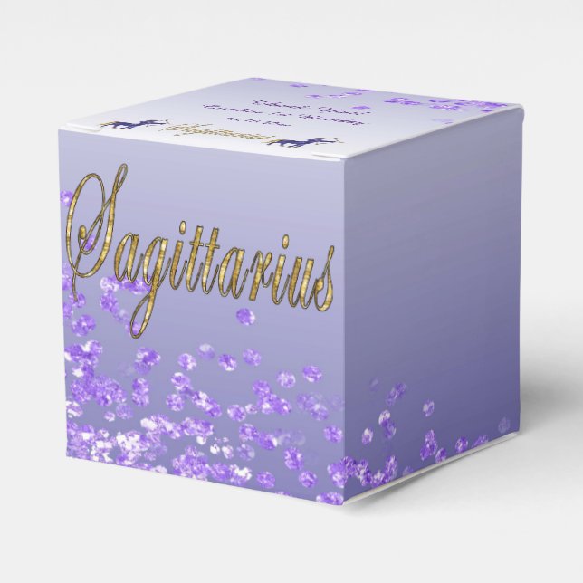 Glitter Sagittarius & Purple Glitter Birthday Favor Box (Front Side)