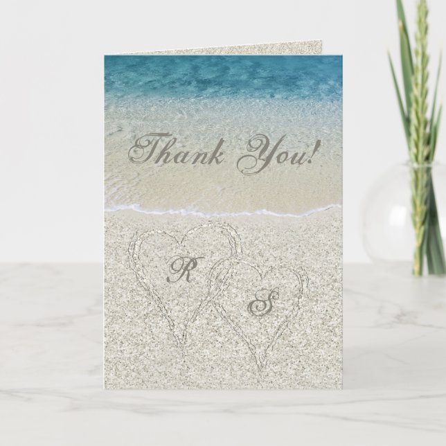 Glitter Sandy Beach Wedding Thank You (Front)