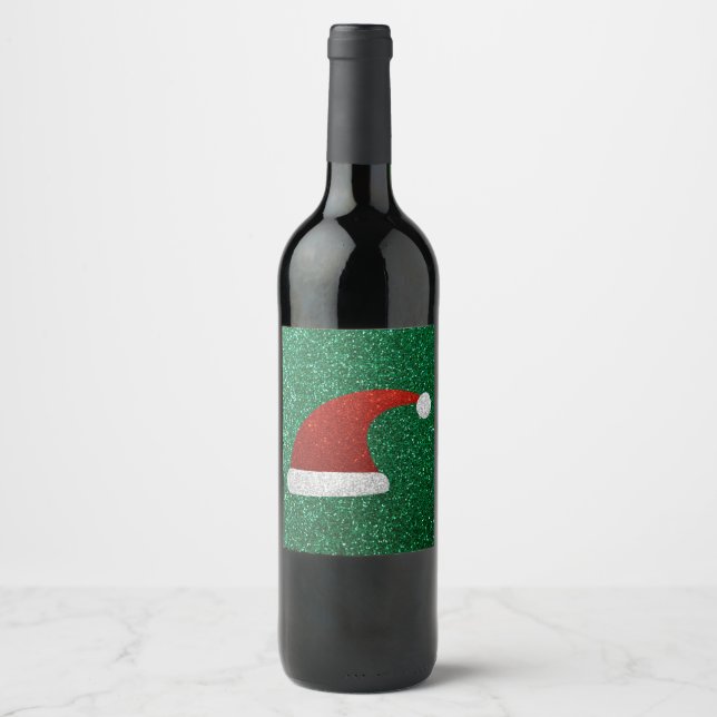 Glitter Santa Hat Wine Label (Front)