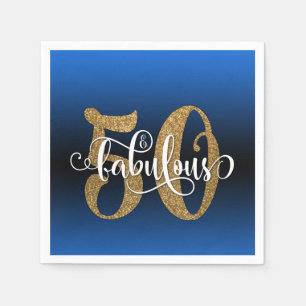 Glitter & Script 50 & Fabulous, Blue Birthday Napkin