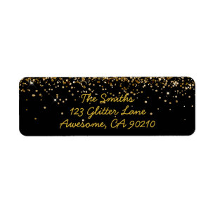 Glitter Script Black & Gold Wedding Return Address