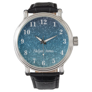 Glitter Seaside and Ocean Blue Gradient Personized Watch