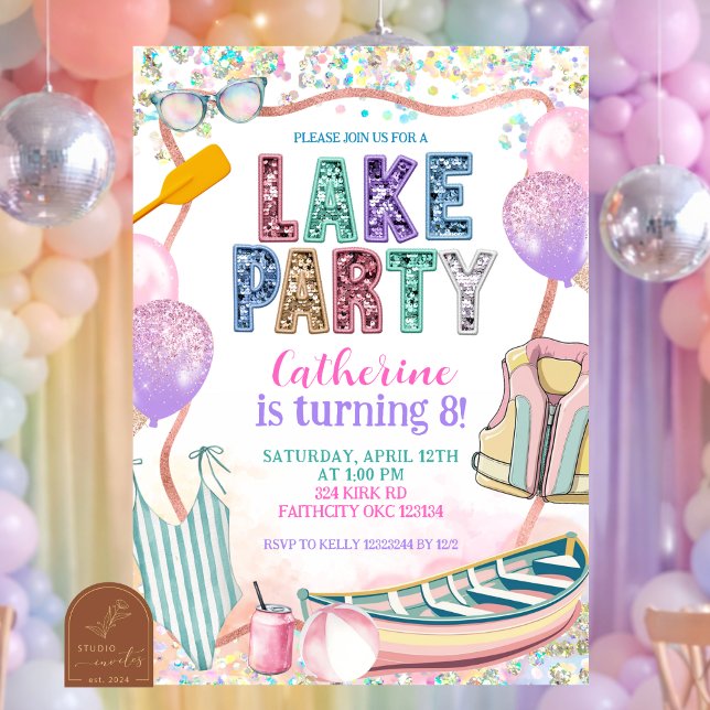 Glitter Sequin Lake Party Birthday invitation (Creator Uploaded)
