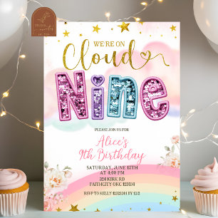 Glitter sequin pastel cloud nine birthday invitation