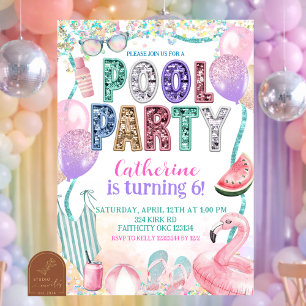 Glitter Sequin Pool Party Birthday invitation