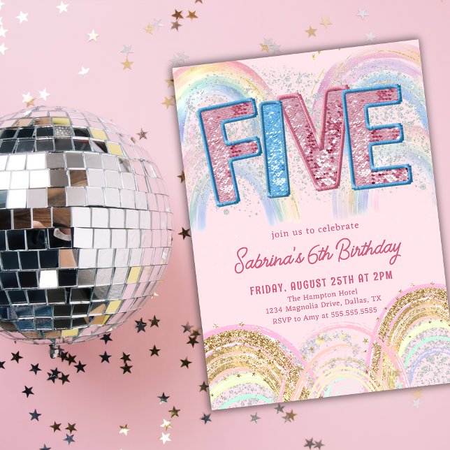 Glitter Sequin Rainbow 5th Birthday Invitation (Créateur téléchargé)