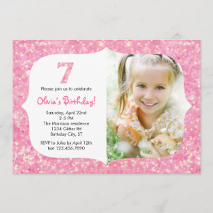 Glitter Seventh Birthday Invitation